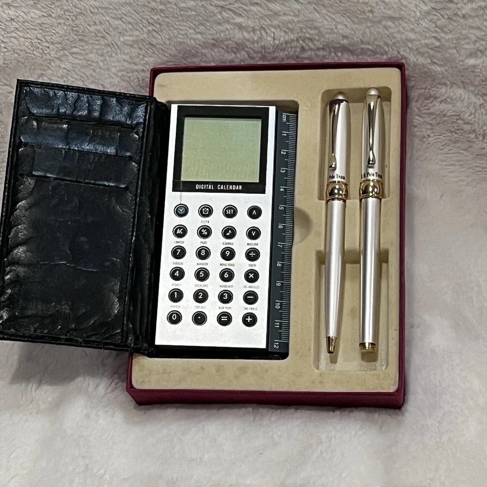 Vintage Silver & Gold Pen Set With Calculator And Ruler - Calculator Not Working